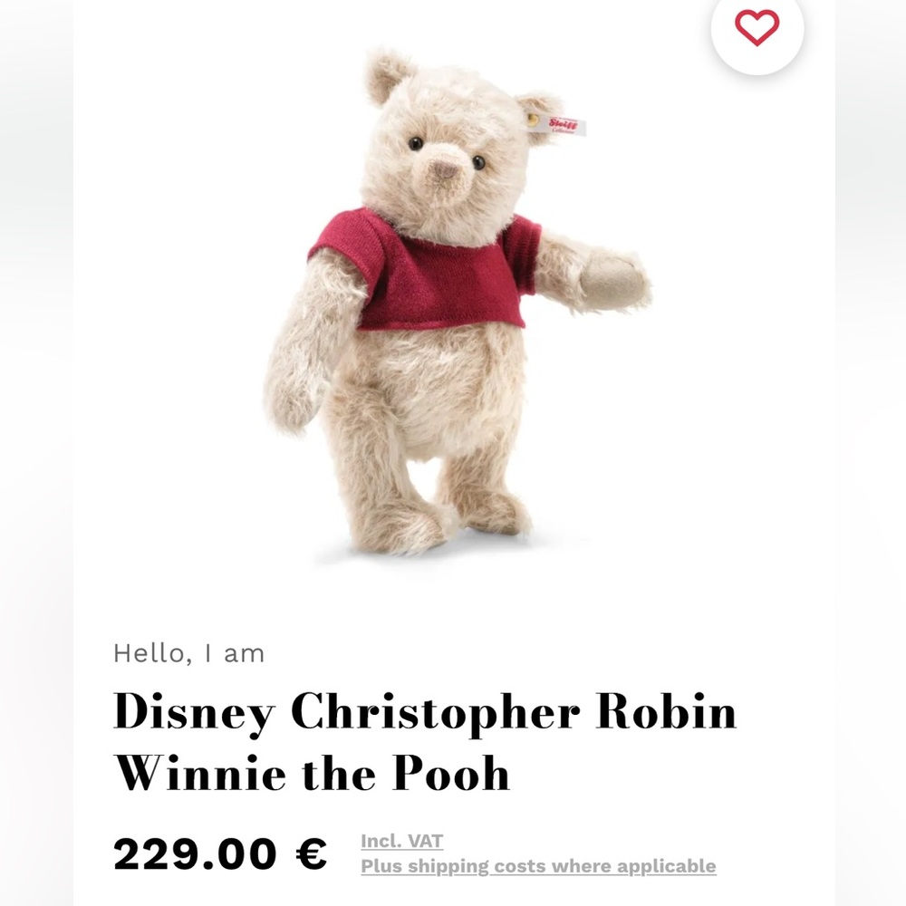 STEIFF Disney Christopher Robin Winnie the Pooh Bear 30 Mohair 2019 NIB #355424